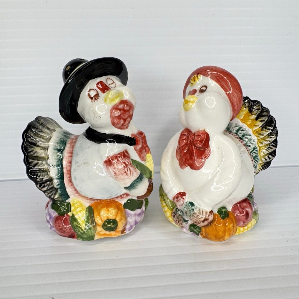 Ceramic Turkey Salt & Pepper Shakers Thanksgiving Decor Multicolor Animal Set